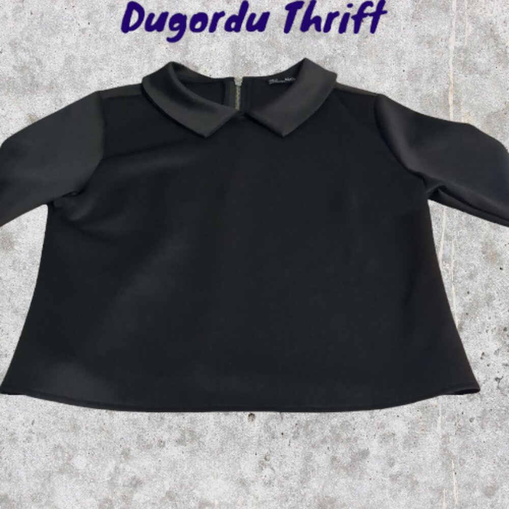 Woman's Large Zara Peter Pan Collar 60's Style Half Sleeve Boxy Swing Top
